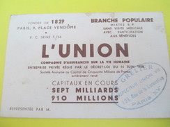 Carte Commerciale/L'Union/Cie D'Assur Sur La Vie Humaine/Branche Populaire/Place Vendôme/Paris/vers 1960-70     CAC65 - Banco & Caja De Ahorros