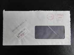 Lettre Recommandée Du 6/11/1990 - Avec étiquette Collante De Nanterre CTA - 18,80 Francs-affranchissement Par Ema - Tarifs Postaux