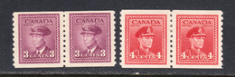 Canada 1948 Mint Mounted, Coil Pairs, Perf 9.5, Sc# 280-281, SG 398,398a - Francobolli In Bobina