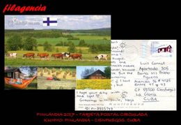 EUROPA. FINLANDIA. ENTEROS POSTALES. TARJETA POSTAL CIRCULADA 2017. KUHMO. FINLANDIA-CIENFUEGOS. CUBA. ARQUITECTURA - Covers & Documents