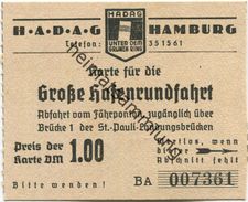 Deutschland - Hadag Hamburg - Karte Für Die Große Hafenrundfahrt - Hafen- Dampfschiffahrt AG Hamburg - Fahrschein 1951 - - Europa