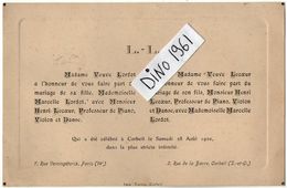 VP11.272 - PARIS X CORBEIL - Faire - Part De Mariage De Mr Henri LECOEUR Professeur De Piano & Melle Marcelle LORDOT - Wedding
