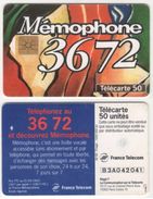 TELECARTE 50 UNITES MEMOPHONE 3672 - BOITE VOCALE COMMUNE - 09 93 - 1000 000 EX - Telecom Operators