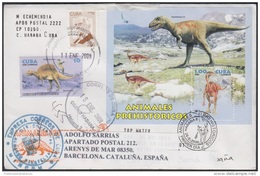 2006-FDC-60 CUBA 2006 FDC REGISTERED COVER TO SPAIN. DINOSAURIOS DINOSAUR PALEONLOGIA PALEONTOLOGY. SET + SHEET. - FDC