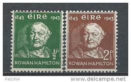 Irlande 1943 N°97/98 Neufs * MLH Astronome Ronald Hamilton - Unused Stamps