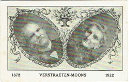 Faire-Part, Carte Postale. Couple. Verstraeten-Moons. 1872/1922. Post-Mortem. - Genealogia