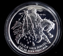LATVIA  LETTLAND 5 Euro Silver Coin 2017 Folk Song Horseman ,rider, Horseshoe Brooch Proof - Lettonie