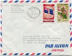 CAMBODGE LETTRE PAR AVION AVEC CACHET ROUGE "CENSURE REPUBLIQUE KHMERE AGRESSEE PAR IMPERIALISTES VIETCONG ET NORD....." - Cambodge