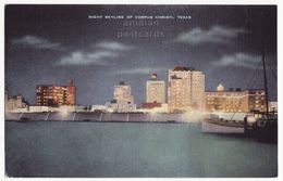 Corpus Christi TX, City Skyline At Night, 1940s Old Vintage Texas Postcard M8755 - Corpus Christi