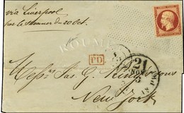 Rouleau De Pointillés / N° 17 Càd PARIS (60) Sur Lettre Légèrement Incomplète Pour New York. 1855. - TB. - 1853-1860 Napoleon III