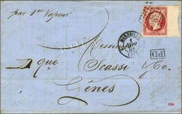PC 1896 / N° 17 A Bdf Càd MARSEILLE (12) Sur Lettre 2 Ports Pour Gênes. 1862. - TB / SUP. - 1853-1860 Napoléon III.