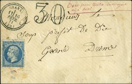 N° 22 Obl Sur Lettre Avec Càd T 23 Bleu GRANNE (25), Taxe 30 DT Bleue Et Mention '' Taxe Pour Timbre Poste Ayant Déjà Se - 1862 Napoléon III.