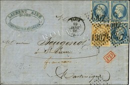GC 1307 / N° 21 + 22 (3, 1 Ex. Pd) Càd T 15 DIJON Sur Lettre Pour St Pierre De La Martinique Réexpédiée à François, Au V - 1862 Napoléon III.