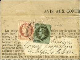 Càd T 24 THOIRETTE (38) / N° 25 + 51 Sur Avis Au Contribuable Adressé Sous Bande. 1872. - TB. - 1871-1875 Cérès