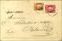 Conv. Stat. AMBERIEUX / MA.MOD (1) / N° 38 + 57 Càd T 17 GARE DE LYON (68) Sur Lettre 3 Ports Pour Palerme. 1874. - TB. - 1871-1875 Ceres