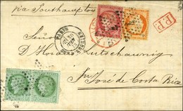 Etoile 4 / N° 38 + 53 Paire + 57 Càd PARIS / RUE D'ENGHIEN Sur Lettre Pour San José De Costa Rica. 1873. - TB / SUP. - R - 1871-1875 Ceres