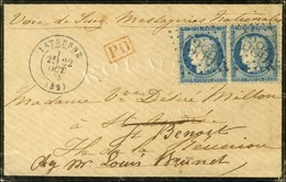 GC 4380 / N° 60 Paire Càd T 17 LATRESNE (32) Sur Lettre Adressée à St André (Île De La Réunion) Réexpédiée à St Benoît.  - 1871-1875 Ceres