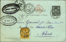 Càd CHARGEMENTS / REIMS / Entier Réponse Payée à 10c. + N° 92 Sur Recommandé Pour Paris. 1881. Rarissime Combinaison. -  - 1876-1878 Sage (Type I)