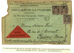 Càd PARIS / N° 89 + 97 (2) Sur Devant D'envoi Contre Remboursement Avec étiquette Triangulaire Rouge N° 822. - TB. - R. - 1876-1878 Sage (Typ I)