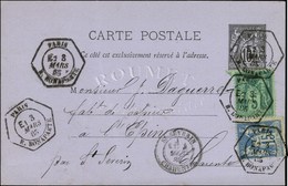 Càd Hexa De Lev Ex PARIS / R. BONAPARTE E1 Rectifié E2 / Entier 10c. + N° 75 + 90 Pour St Severin. 1885. - SUP. - R. - 1876-1878 Sage (Type I)