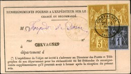 Càd T 18 CHEVAGNES / ALLIER / N° 83 + 86 (3) Sur Avis De Réception. 1881. - SUP. - RR. - 1876-1878 Sage (Type I)