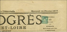 Oblitération Typo / N° 63 Sur Journal Complet ' Le Progrès De Saône Et Loire ' Du 14 Février 1877. - SUP. - R. - 1876-1878 Sage (Type I)