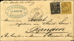 Càd BORDEAUX / GIRONDE / N° 89 + 92 Sur Lettre Pour Rangoon (Birmanie). Au Verso, Càd D'arrivée. 1880. - TB. - R. - 1876-1878 Sage (Type I)