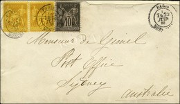 Càd PARIS / MONCEAU / N° 89 + 92 (2) Sur Lettre Pour Sydney (tarif Du 20/12/82). 1883. - TB / SUP. - R. - 1876-1878 Sage (Type I)