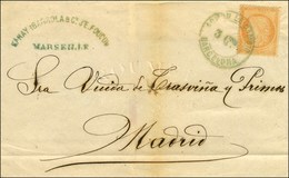 Càd Bleu ADMON DE CAMBIO / BARCELONA / N° 38 Sur Lettre De Marseille Pour Madrid. 1874. - TB / SUP. - Correo Marítimo