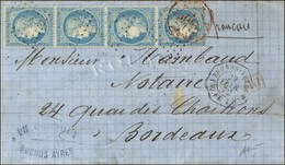 Ancre / N° 60 Bande De 4 Càd Octo BUENOS AYRES / PAQ FR J N°5 Sur Lettre Pour Bordeaux. 1872. - TB. - R. - Poste Maritime