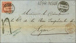 Càd GENEVE / Suisse 10c Sur Lettre Insuffisamment Affranchie Pour Lyon, Taxe Tampon 4 Et Càd Rouge D'entrée SUISSE / LYO - Poste Maritime