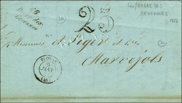 Cursive 46 / Barre Des / Cévennes, Taxe 25 DT Et Càd T 15 FLORAC (46) Sur Lettre Pour Marvejols. 1853. - TB / SUP. - 1801-1848: Precursors XIX