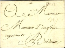 Lettre Avec Texte Daté '' St Pierre Le 21 Février 1746 '' Pour Bordeaux, Au Recto MP D'entrée BREST. Très Bon Texte Mili - Maritime Post