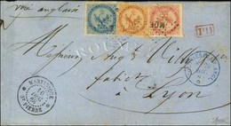 Losange MQE / CG N° 4 + 5 + 6 Càd MARTINIQUE / St PIERRE Sur Lettre 2 Ports Pour Lyon. 1868. - TB / SUP. - R. - Schiffspost