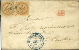 Losange Bleu GOR / CG N° 3 (paire) Càd Bleu SÉNÉGAL ET DÉPces / GORÉE Sur Lettre Locale Avec Texte Pour Carabane. 1864.  - Maritime Post