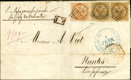 Losange Et Cachet Commercial De L'expéditeur / CG N° 3 (paire) + N° 5 Càd Bleu BUREAU DE PONDICHERY Sur Lettre Pour Nant - Poste Maritime