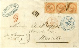 Losange / CG N° 5 (bande De 3) Càd Bleu BUREAU DE PONDICHERY Sur Lettre 2 Ports Pour Marseille. 1863. - TB / SUP. - R. - Maritime Post