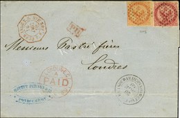 Losange / CG N° 5 (pd) + N° 6 Càd ETABs. FR. DE L'INDE / PONDICHERY Sur Lettre Pour Londres. 1869. - TB. - R. - Poste Maritime