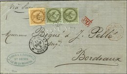Losange / CG N° 1 Paire + N° 3 Càd REUNION / St DENIS Sur Lettre Au Tarif Des Imprimés Pour Bordeaux. 1871. - TB. - R. - Poste Maritime