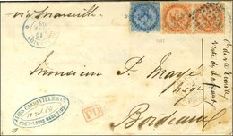 Losange Bleu / CG N° 4 + 5 Paire Càd Bleu REUNION / St DENIS Sur Lettre 2 Ports Pour Bordeaux. 1868. - TB. - R. - Maritime Post