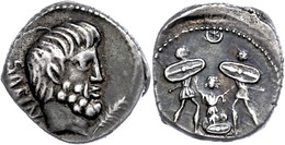 37 L. Titurius L.f. Sabinus, Denar (4,01g), 89 V. Chr., Rom. Av: Tatiuskopf Nach Rechts, Rechts Palmzweig, Links "SABIN" - République (-280 à -27)