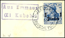 3454 AUS EMMAUS (El Kubebe), Sehr Seltener Nebenstempel Vollständig Und Sauber Abgeschlagen Auf Briefstück Germania 1 Pi - Turquie (bureaux)