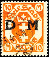 4015 10 Mark Staatswappen Mit Schwarzem Bdr.-Aufdruck "D M", Stehendes Wasserzeichen, Zeitgerecht Entwertet "DANZIG * 5  - Autres & Non Classés