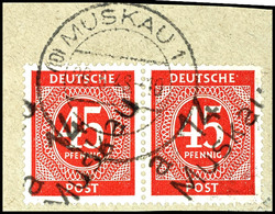 5916 MUSKAU, 45 Pf. Ziffer Im Waager. Paar A. Tadellosem Briefstück, ARGE: 65a, Sehr Seltenes Stück, Gepr. Dr. Böheim BP - Autres & Non Classés