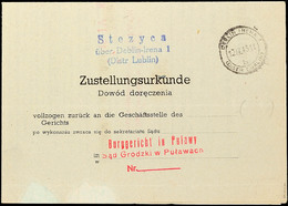 9276 1943, Zustellungsurkunde Aus Distrikt Lublin, Form-Nr. DPD 435 (10.41) Mit Allen Stempeln Und Unterschriften, Selte - Autres & Non Classés