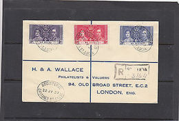 St.LUCIA 1937,Registered Cover With Coronation Set,arrival Cancel,very Good Cond - Ste Lucie (...-1978)