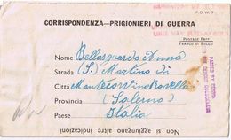 Biglietto In Franchigia Prigionieri Di Guerra Dal Sudafrica A Montecorvino ( Salerno) V. 1945 - Occup. Anglo-americana: Napoli