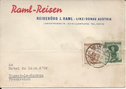 AUTRICHE RAIML REISEN REISEBURO J RAML LINZ DONAU CARTE ENVOYE A NOGENT LE ROTROU A L HOTEL DU LION D OR ANNEE 1957 - Oostenrijk