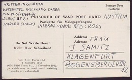 ITALIA - AUSTRIA - LAGER NAPLES - PRISONER Of WAR POST CARD To KLAGENGURT - RED CROS -1946 - Andere & Zonder Classificatie