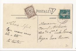 Carte Postale De Thiers à Lyon - Affranchie à 5 Cts Et Taxée à 10 Cts - 1859-1959 Briefe & Dokumente
